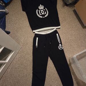 Dolce & Gabbana Black Jogger Set with White Accents